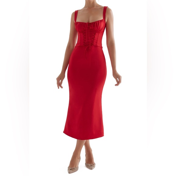 House of CB Valencia Duchess Satin Corset Midi Dress - Picture 1 of 4